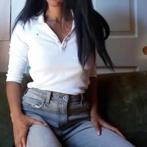 Tommy Hilfiger Polo White 3/4 Sleeves Sz Small